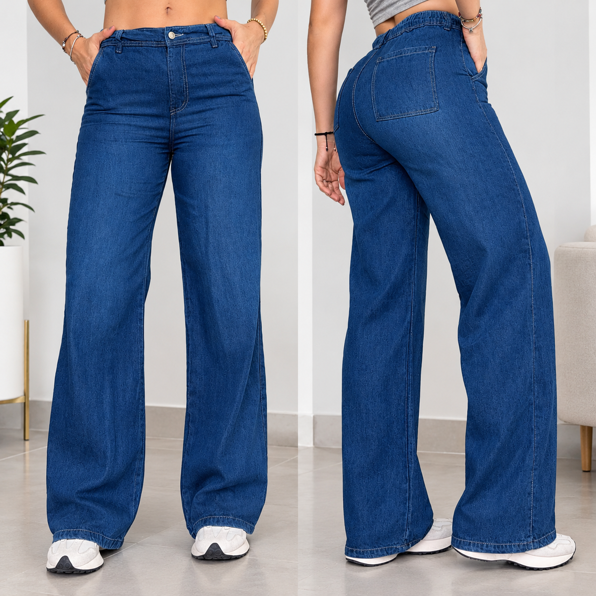 Ref. 7544-3 PN DAMA JEANS WIDE LEG ENCAUCHADO